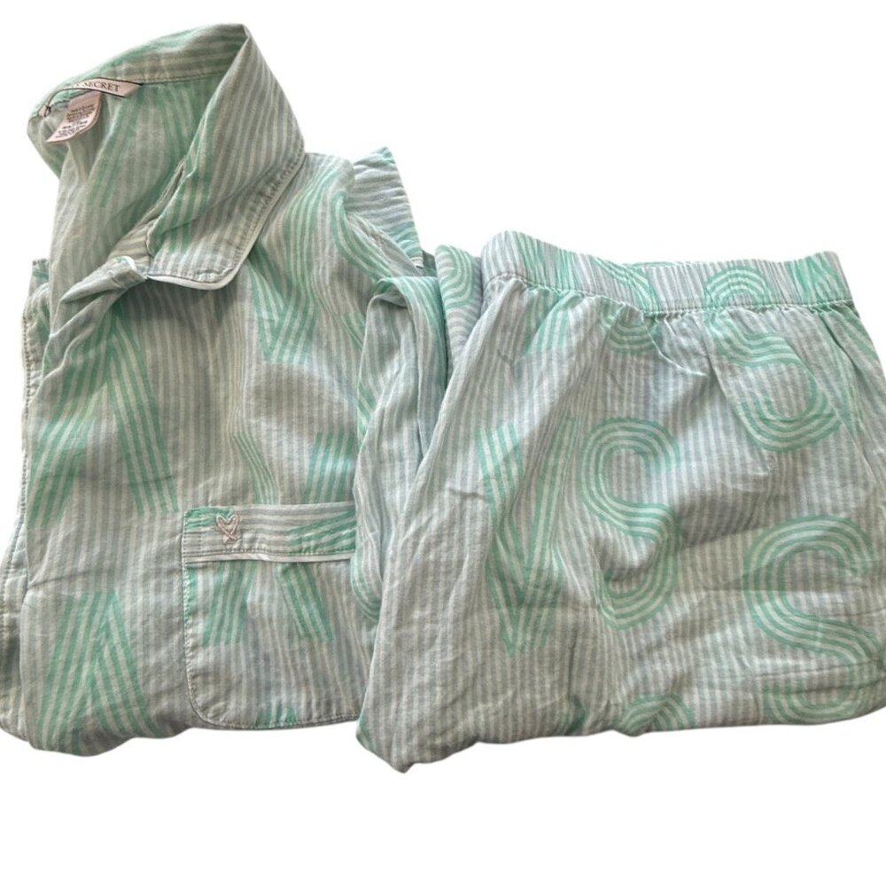 Victoria's Secret Green Striped Pajama Set
